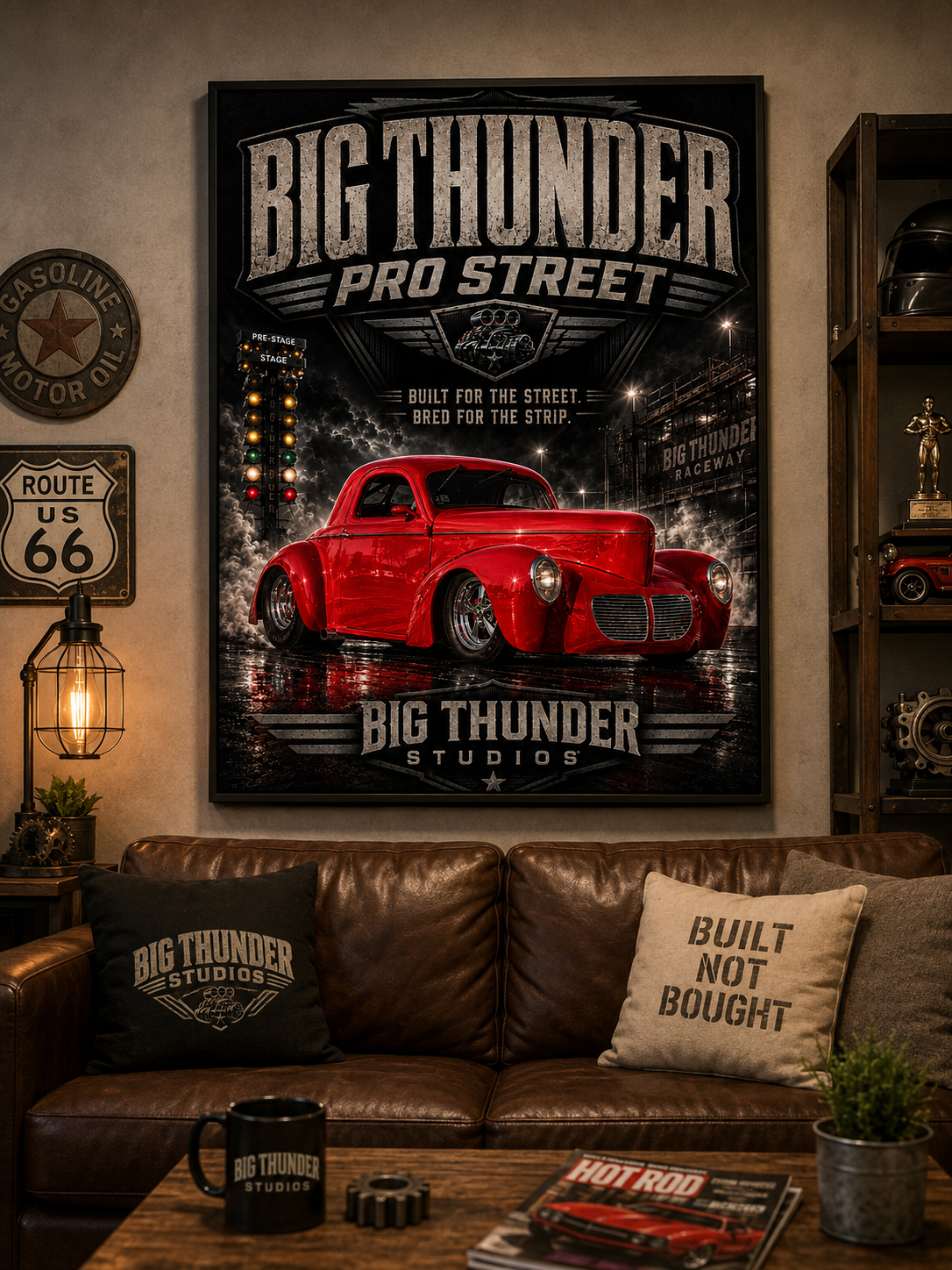 Big Thunder Pro Street Vintage Red Hotrod Matte Poster — Garage Wall Art