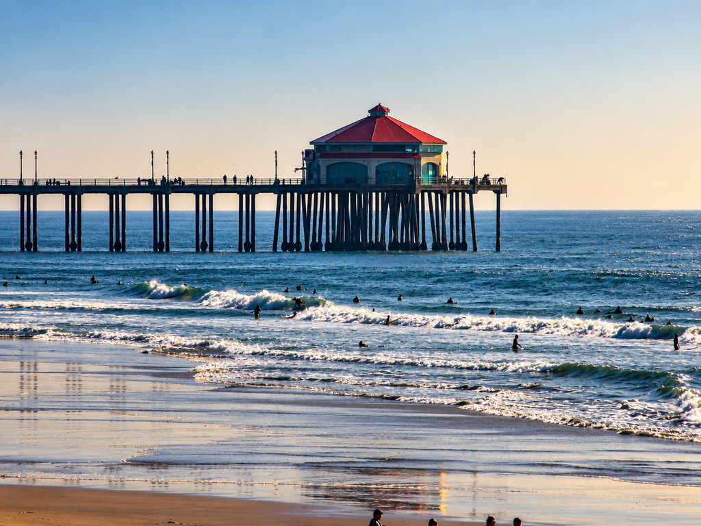 Huntington Beach Pier Matte Horizontal Poster — Coastal Wall Art Print