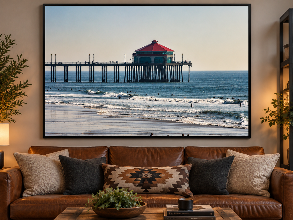 Huntington Beach Pier Matte Horizontal Poster — Coastal Wall Art Print
