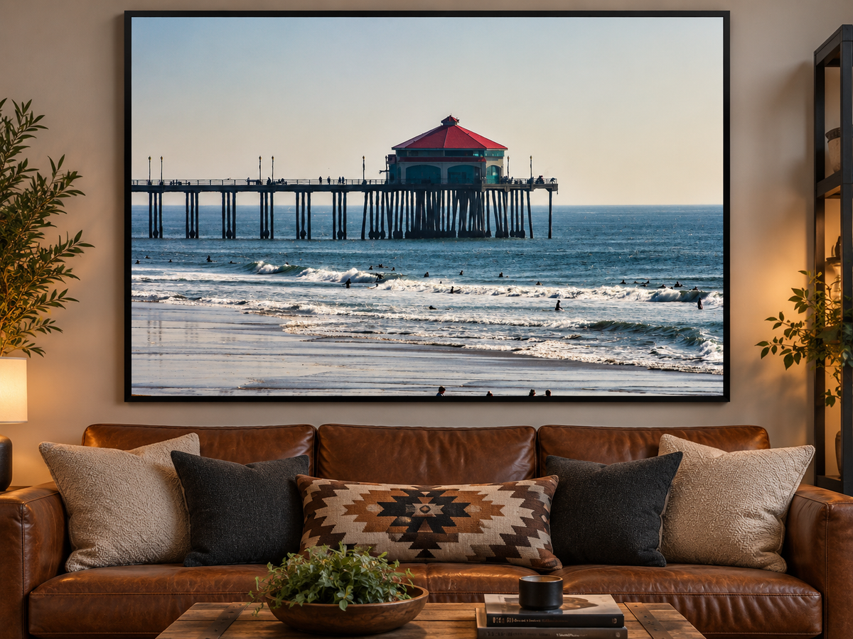 Huntington Beach Pier Matte Horizontal Poster — Coastal Wall Art Print