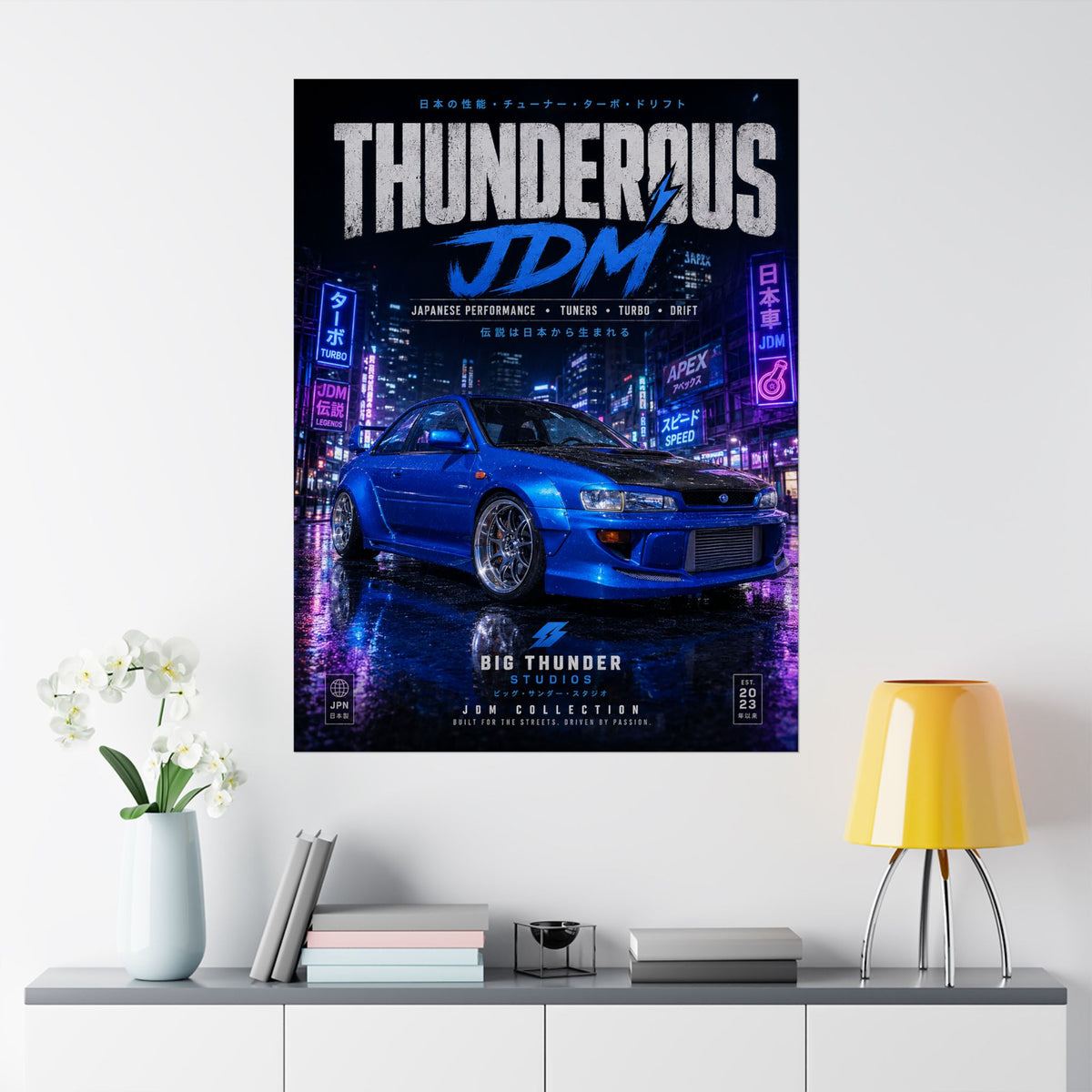 Thunderous JDM Matte Poster — Blue Subaru Street Racing Print