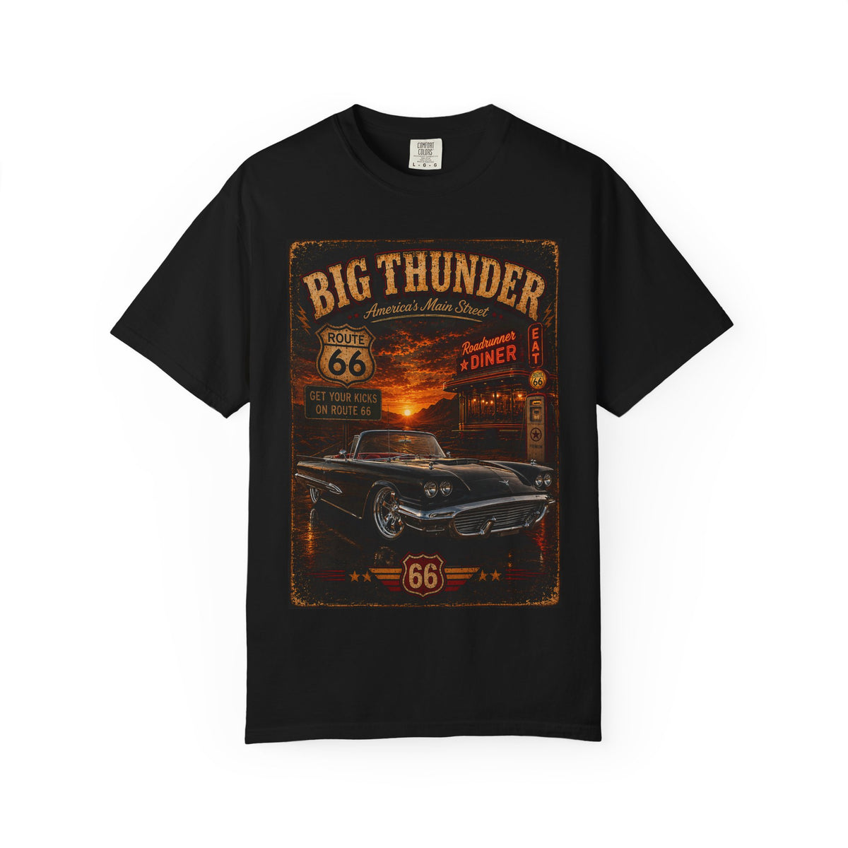 Route 66 Big Thunder | Black Roadside Convertible Graphic T-Shirt
