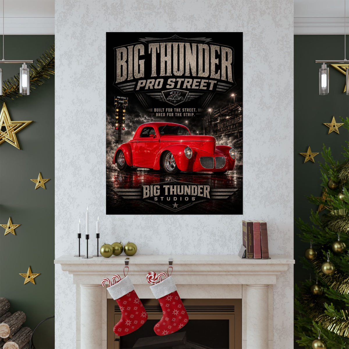 Big Thunder Pro Street Vintage Red Hotrod Matte Poster — Garage Wall Art