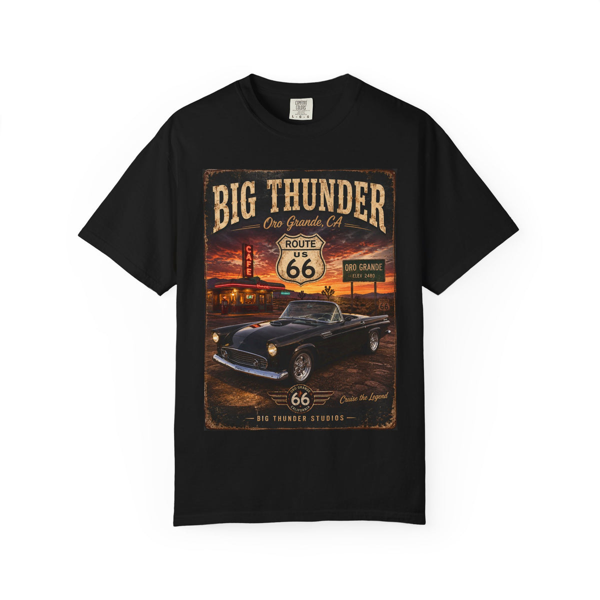 Route 66 Big Thunder | Black Convertible Graphic T-Shirt
