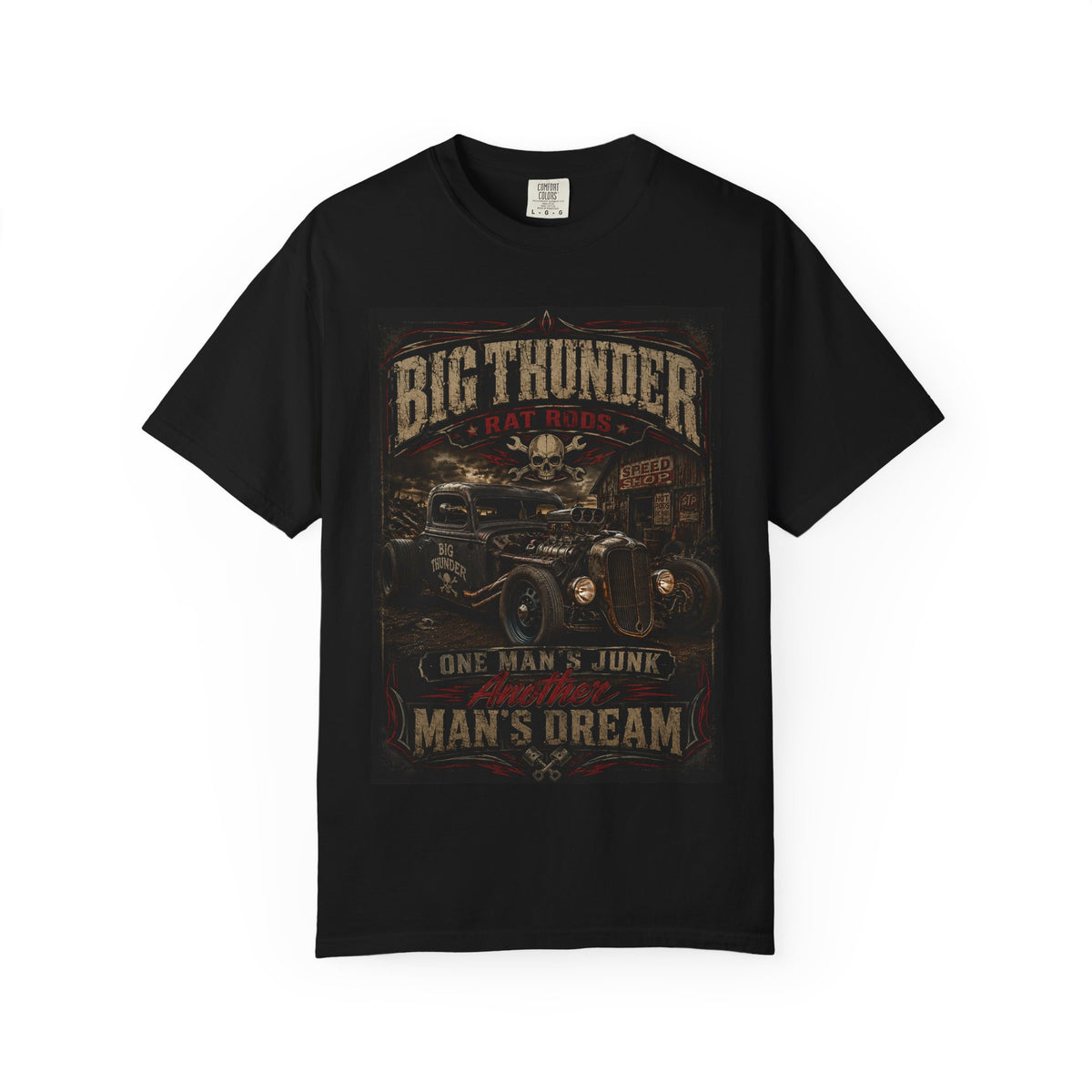 Big Thunder Rat Rod Vintage Car T-Shirt — "One Man's Junk, Man's Dream"