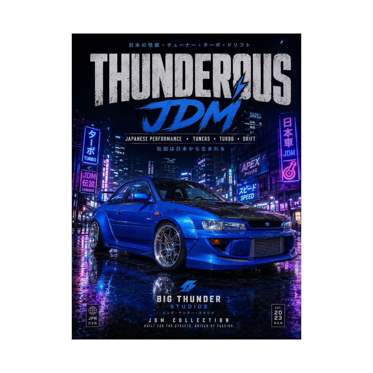 Thunderous JDM Matte Poster — Blue Subaru Street Racing Print