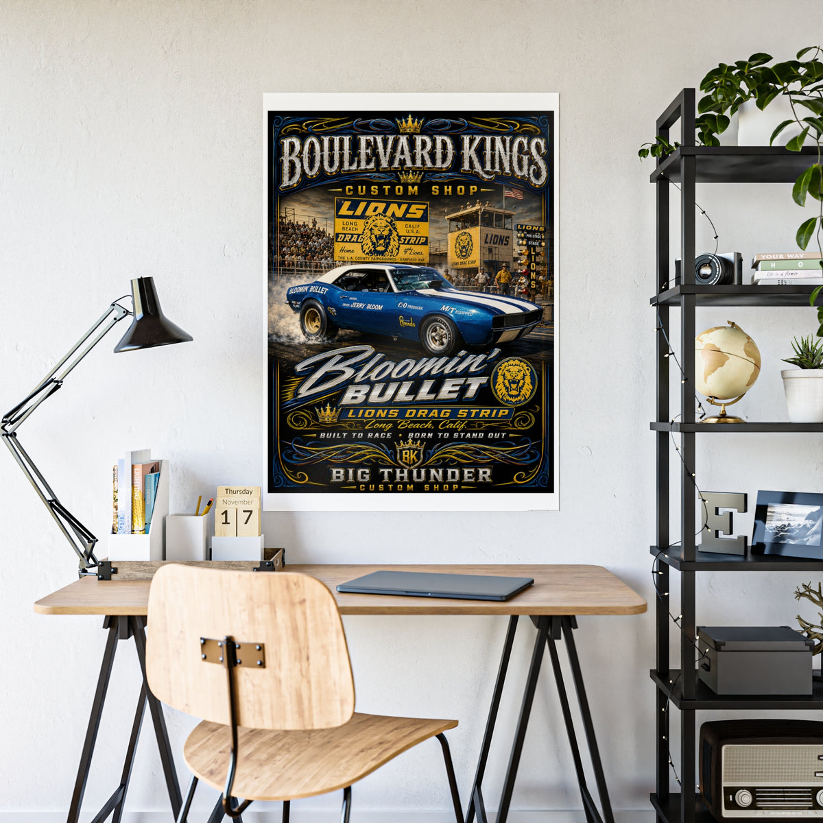 Boulevard Kings Vintage Muscle Car Gloss Poster — "Bloomin' Bullet" Drag Strip Art