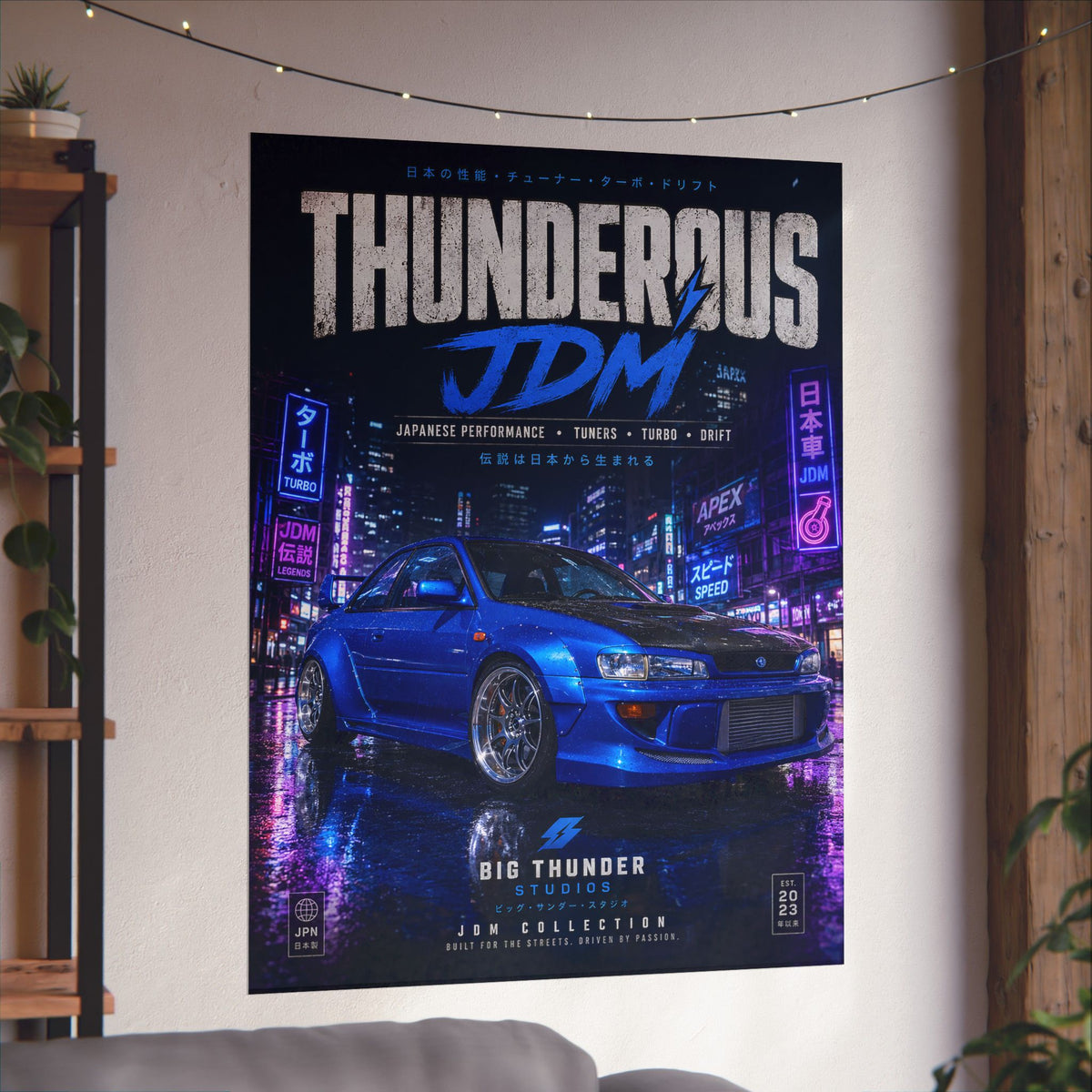 Thunderous JDM Matte Poster — Blue Subaru Street Racing Print