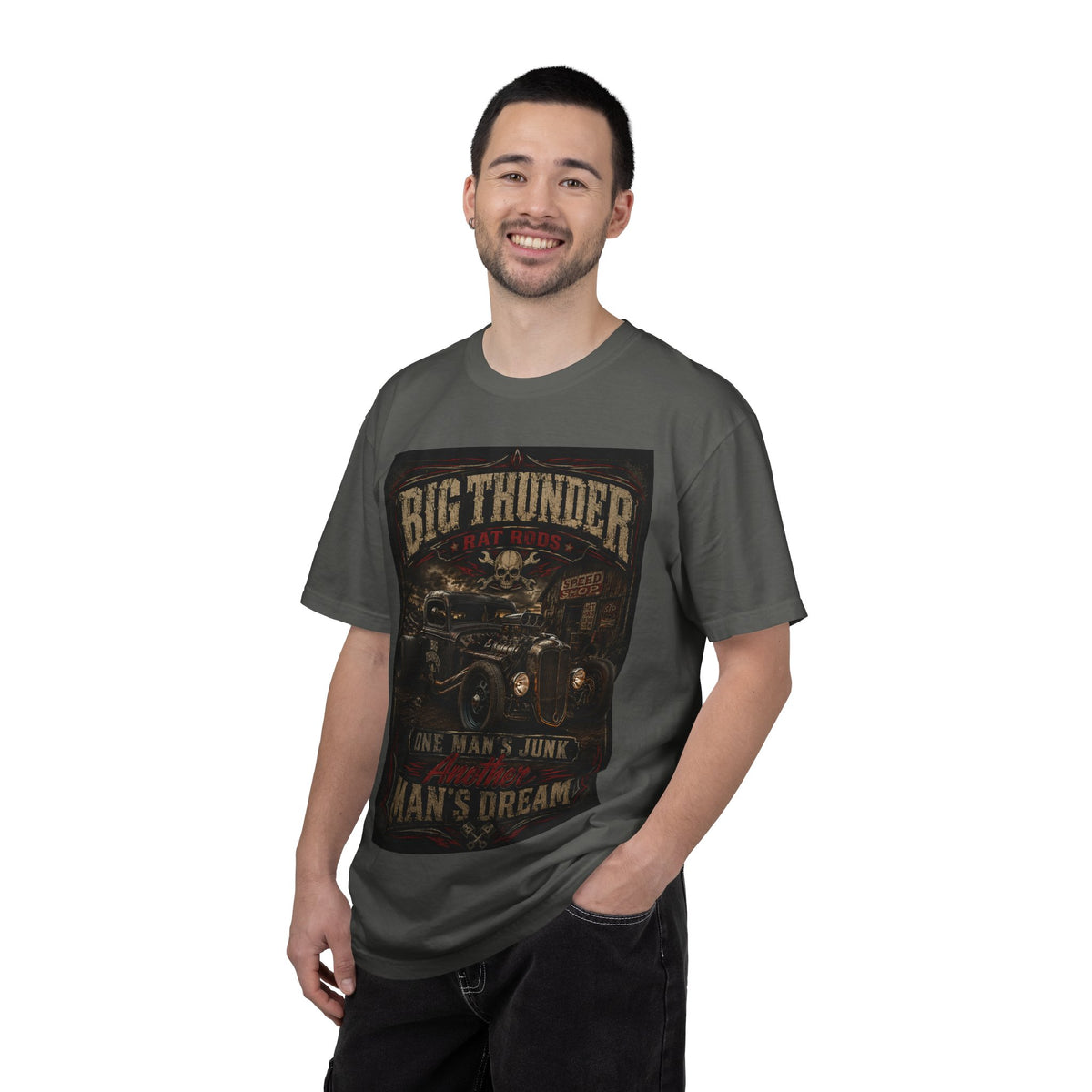Big Thunder Rat Rod Vintage Car T-Shirt — "One Man's Junk, Man's Dream"