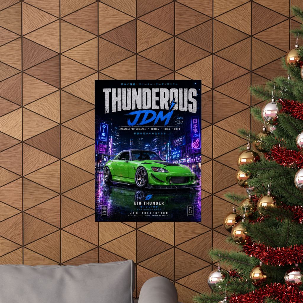 JDM Thunderous Matte Poster — Neon Night Green Sports Car Print