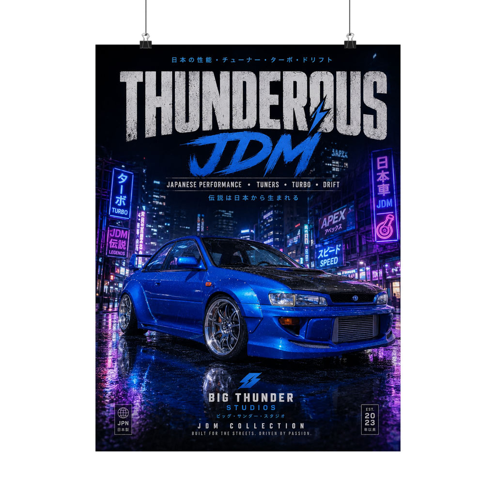 Thunderous JDM Matte Poster — Blue Subaru Street Racing Print