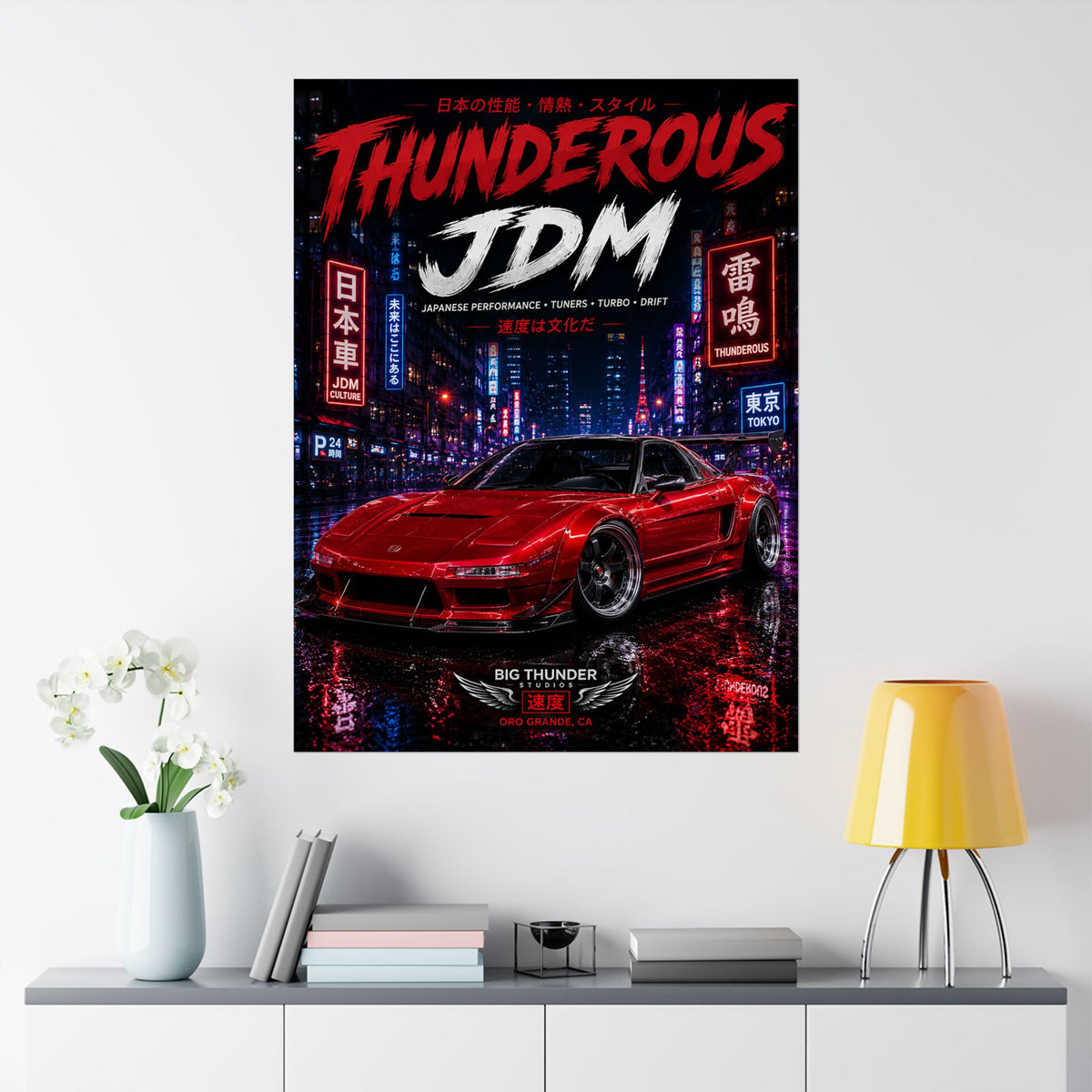 Thunderous JDM Poster — Red Retro Nissan Sports Car Matte Vertical Print