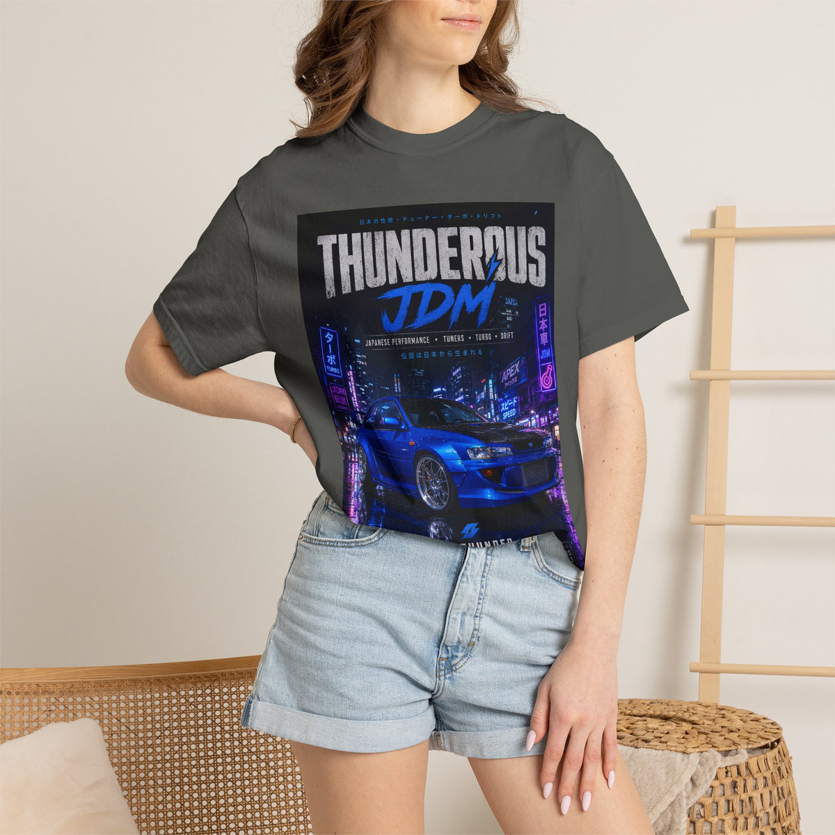 JDM Thunderous Car T‑Shirt — Blue Skyline Racing Graphic