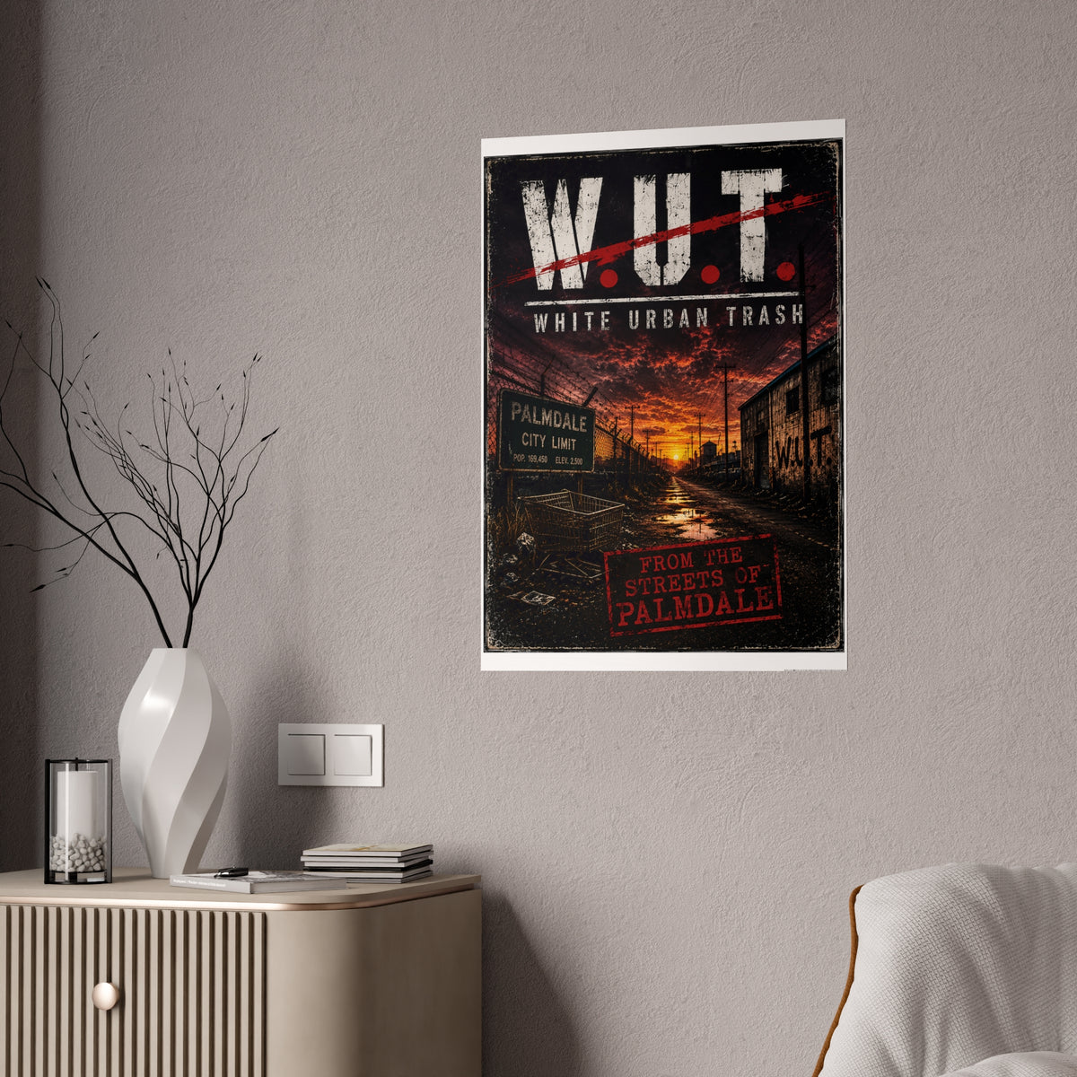Gloss Poster — W.U.T. (White Urban Trash) Palmdale Sunset Street Art Print