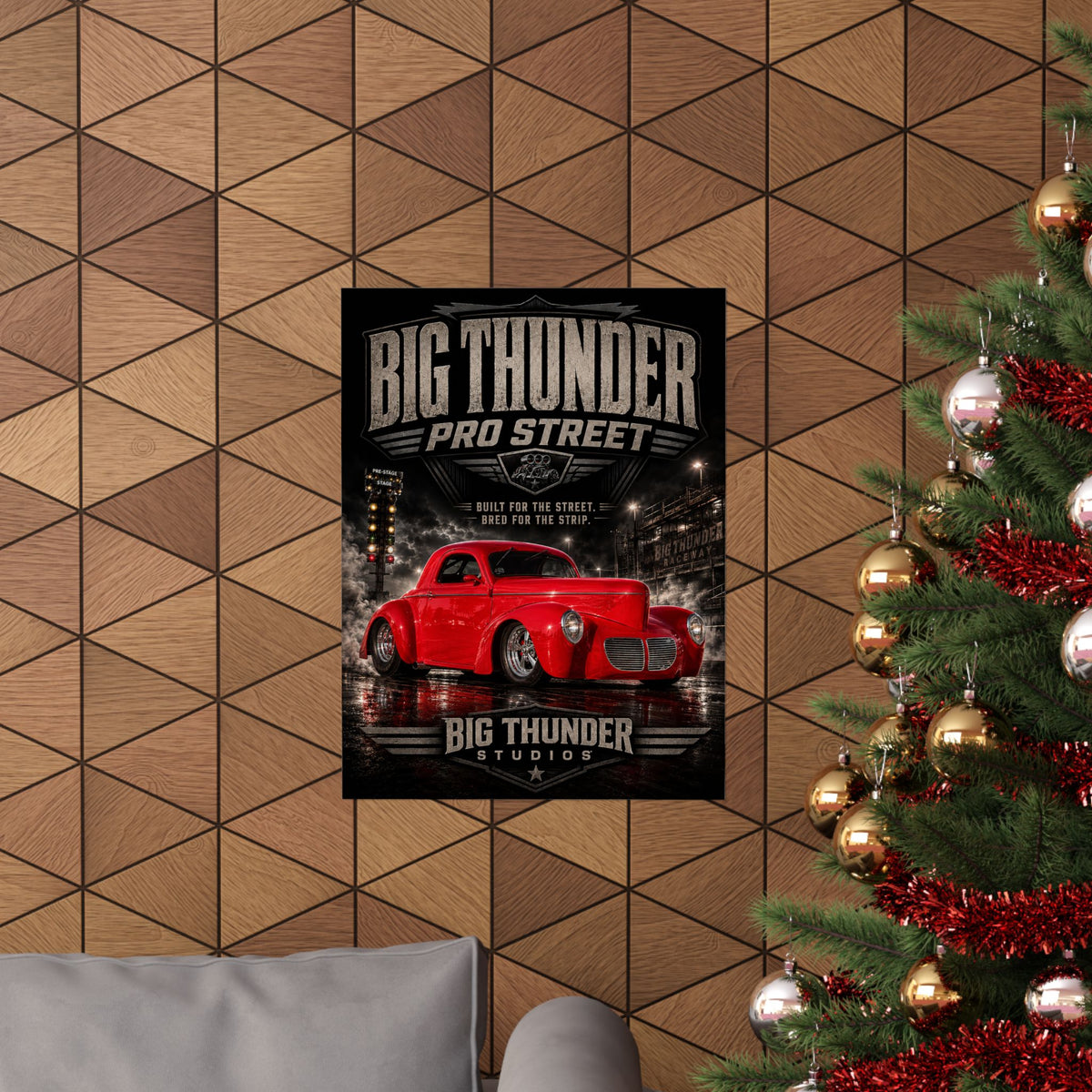 Big Thunder Pro Street Vintage Red Hotrod Matte Poster — Garage Wall Art