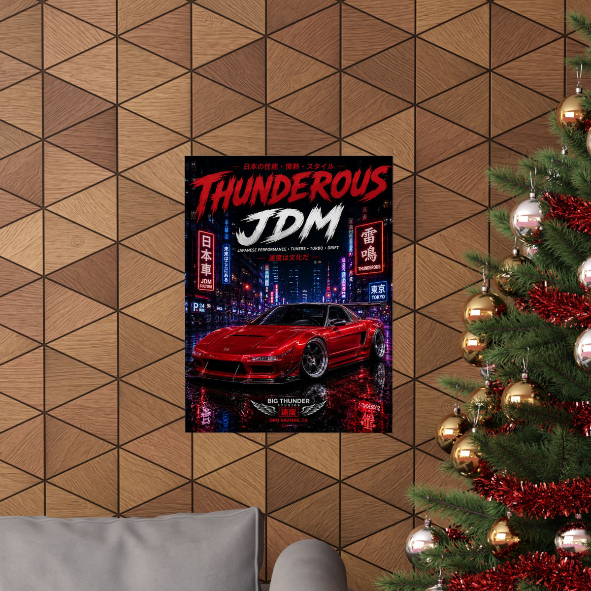 Thunderous JDM Poster — Red Retro Nissan Sports Car Matte Vertical Print