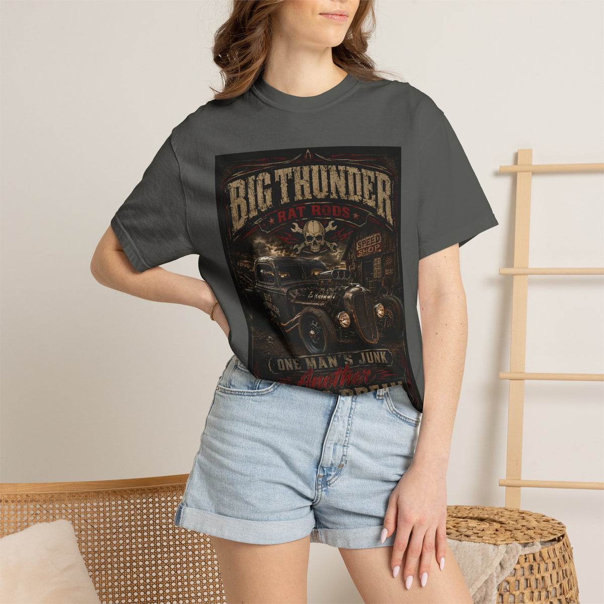 Big Thunder Rat Rod Vintage Car T-Shirt — "One Man's Junk, Man's Dream"