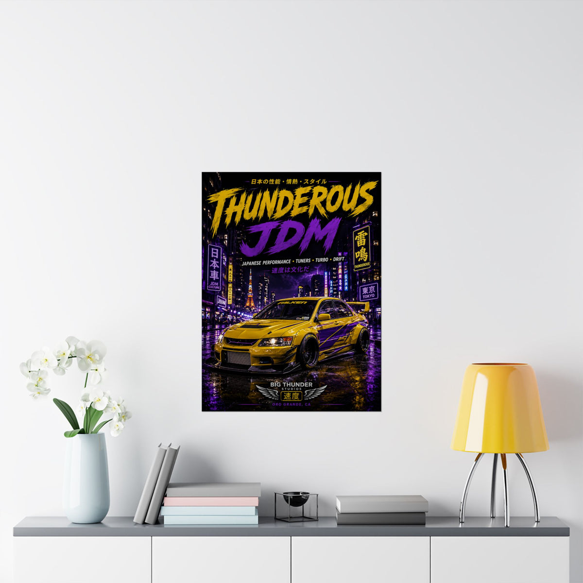 Thunderous JDM Matte Poster — Yellow Tokyo Street Racing Car