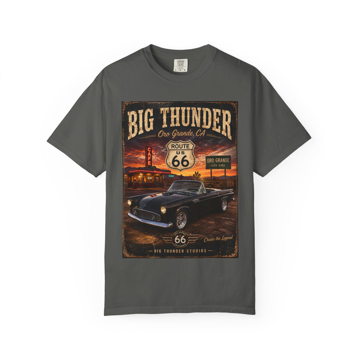 Route 66 Big Thunder | Black Convertible Graphic T-Shirt