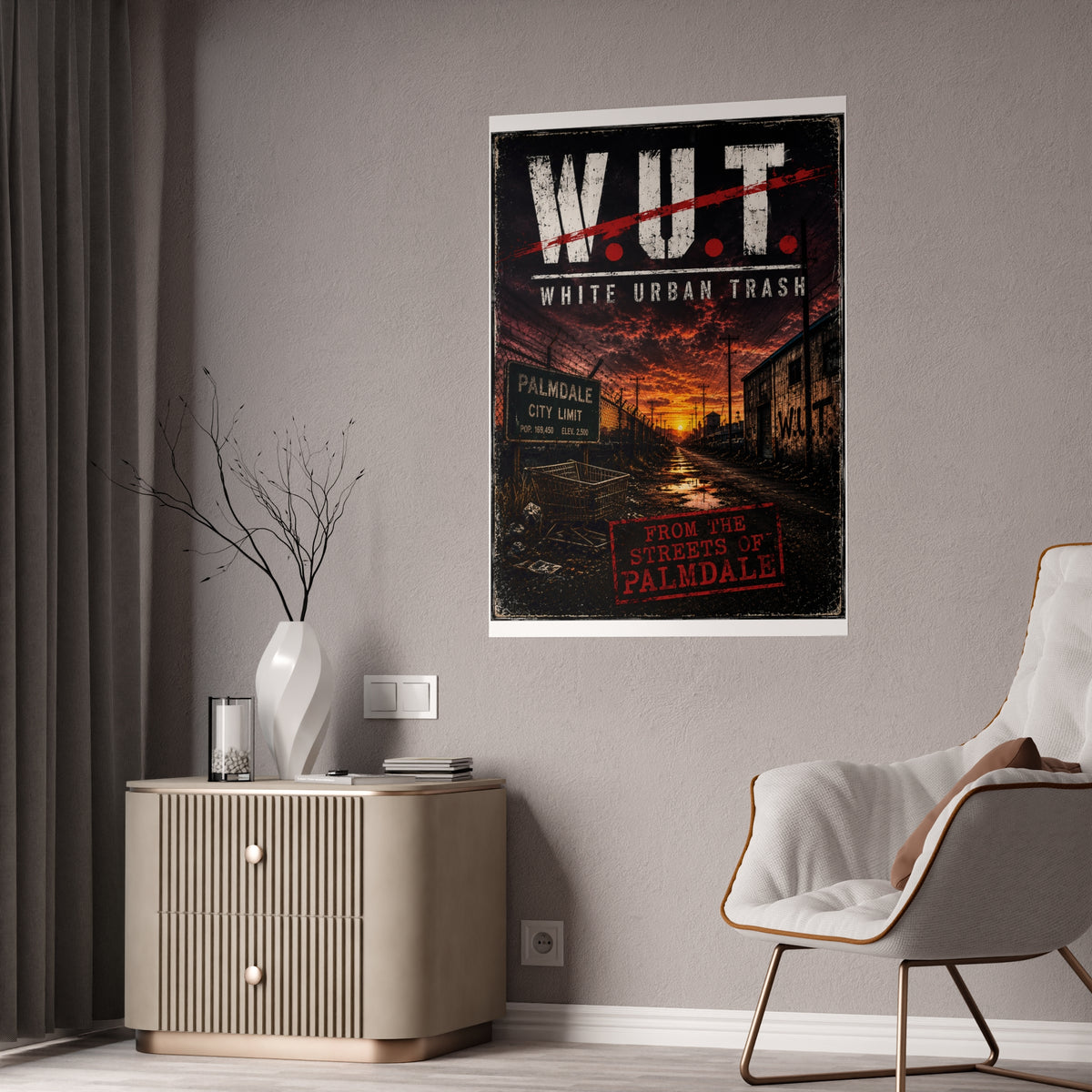 Gloss Poster — W.U.T. (White Urban Trash) Palmdale Sunset Street Art Print